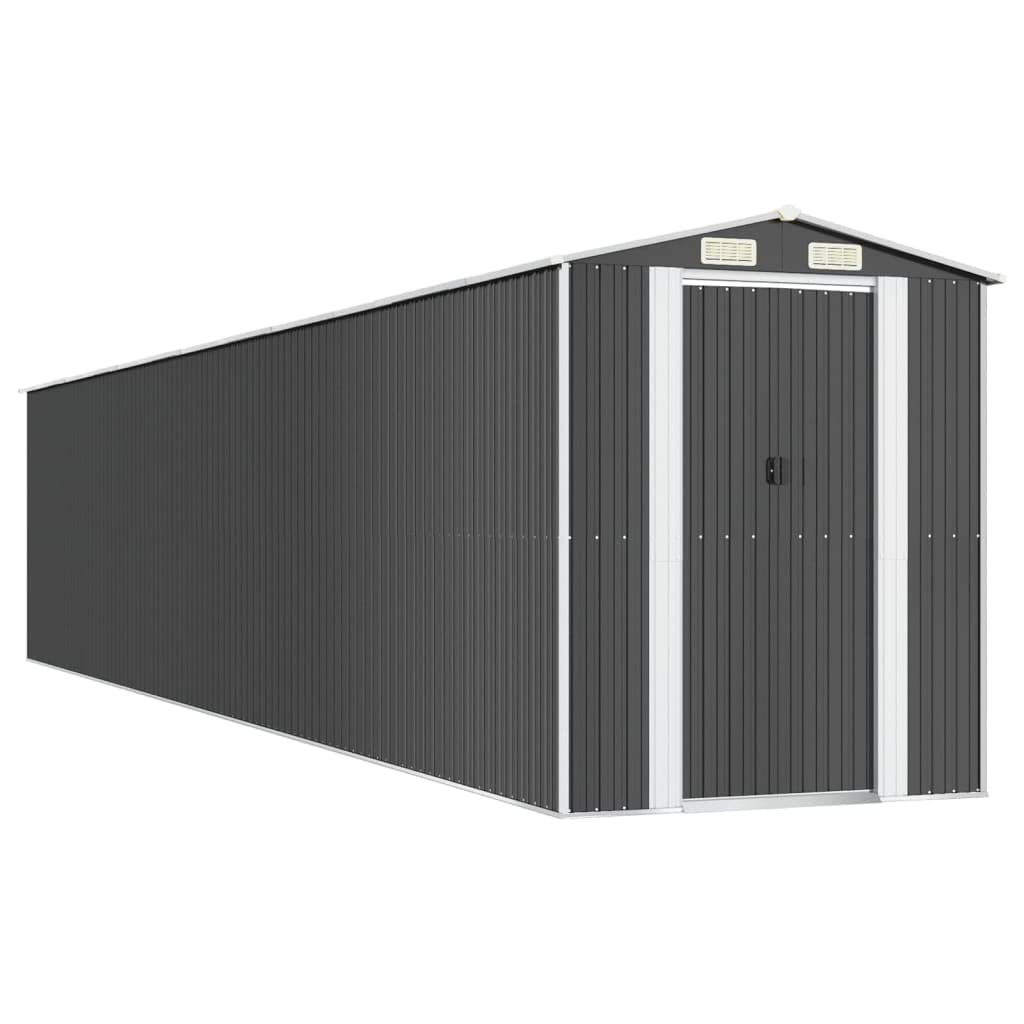 Abri de jardin en acier galvanisé, anthracite, 192 x 1021 x 223 cm, porte coulissante, fentes d'aération, beaucoup d'espace de rangement pour outils de jardin et accessoires de piscine