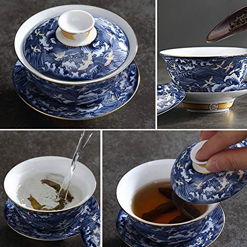 Woonsoon Jingdezhen Chinese Gaiwan Handmade 6Oz/170Ml China Blue And White Porcelain Gaiwan Kungfu Teacup Traditional Chinese Teaware Tea Set #TOP2