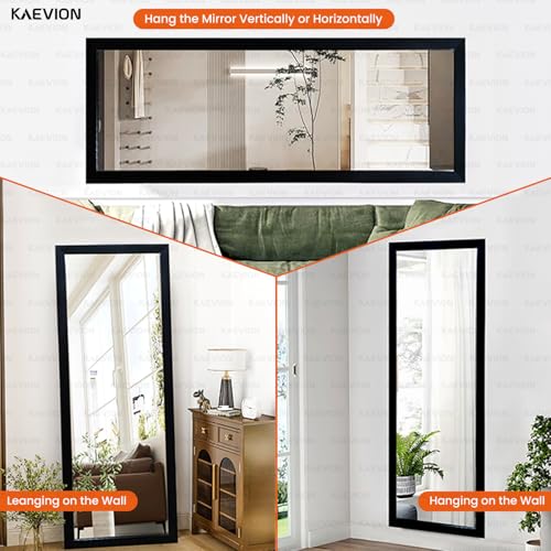 Image of 4.25Ft Full Length Rectangular Solid PVC Framed Wall Hanging Mirror | Black Wall Mirror for Living Room Bedroom Vanity | Dressing Long Mirror for Wall