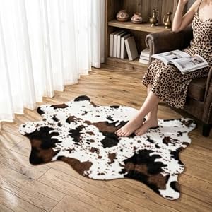 Cow Print Faux Cowhide Rug 2’6″x3’7″, Western Small Area Decor | Fits bedroom,Vanity, Entryway,Nook,Dorm,Rustic;Perfect Farmhouse Decor,Cowboy Birthday