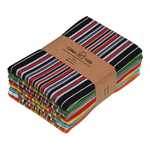 Urban Villa Kitchen Towels, Premium Quality, Cotton Dish Towels,Mitered Corners,Ultra Soft (Size: 20X30 in),Multi Color Waffle Stripes, Highly Absorbent Bar Towels & Tea Towels - (Set of 8) Cover