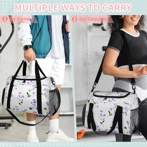 Flowers Purple Leaves Travel Duffel Bag Weekender Overnight Bags for Women Men Foldable Waterproof Tote Bag with Trolley Sleeve4