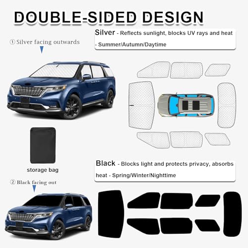 Image of KMF Full Window Sun Shade Custom Fit for Kia Carnival 2022-2025 Accessories, Privacy Car Window Covers Sunshade for Windshield Side Rear, UV Block and Blackout for Car Camping /Baby