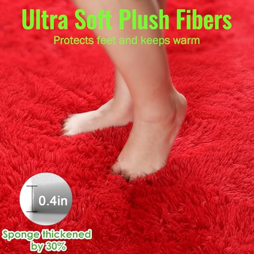 PAGISOFE Soft Modern Red Area Rug, 4x6 Feet, Shaggy Indoor Rug for Kids Room Decorative Carpet, Fuzzy Rug for Babies, Nursery, Dorm, Non Slip Rug for Boys Girls, Teen's Room