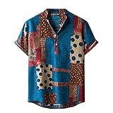 tee shirt homme cotton ete UHouse Chemise Hawaienne Homme Chemisette Manches Courtes Casual Vêtements Boutonné Col Mao Vetement Grande Taille Habit D\'Été Respirant Leger Button Down Shirt Bleu L