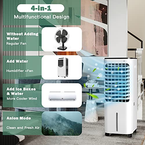 DORTALA Evaporative Air Cooler, 4-in-1 Portable Swamp Cooler with Fan, Humidifier & Anion, 4 Wind Modes, 3 Speeds, Timer, 12L Water Tank, 4 Ice Boxes with Remote Control for Home O image 7