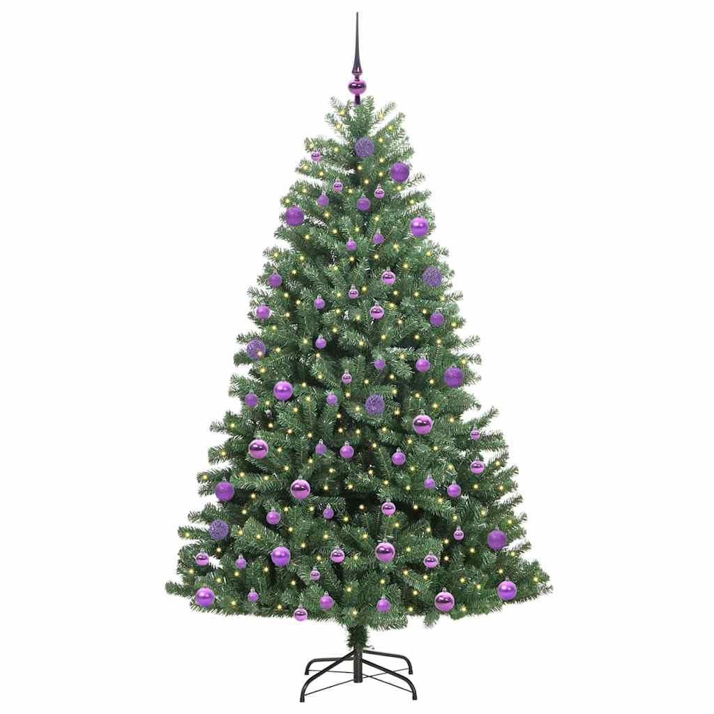 Árbol artificial de 210 cm, 300 ledes cálidos, 8 modos, ramas giratorias, plegable, PVC/metal
