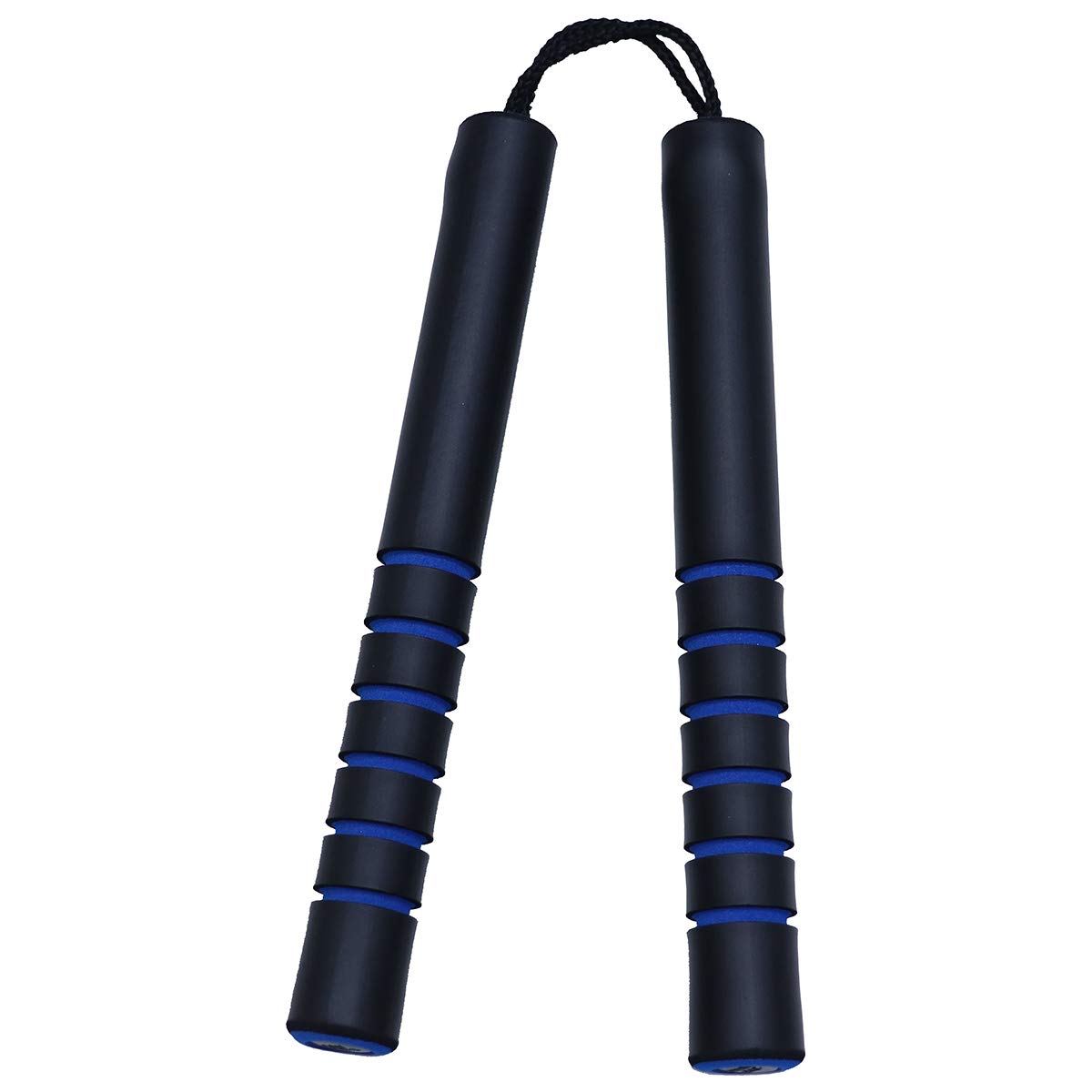 Playwell Deluxe Foam Rubber Safety Training Nunchucks With Cord - Black W/Blue Grips - E128