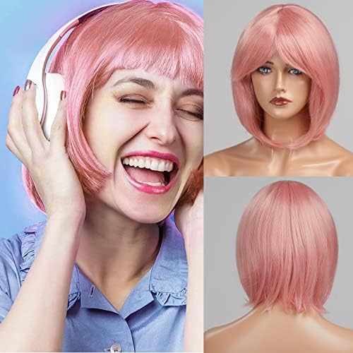 BLONDE UNICORN Short Wigs for Women Dark Brown Wigs with Bangs Shoulder Length Wigs for Women