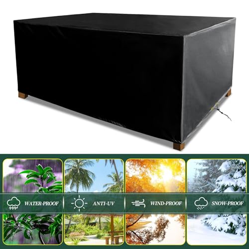 Funshot Garden Furniture Cover Waterproof, 240x140x90cm Outdoor Garden Table Cover for Table and Chair Windproof, Anti-UV Heavy Duty 420D Oxford Fabric, Patio Set Cover Rattan Sofa Rectangular, Black - Image 6