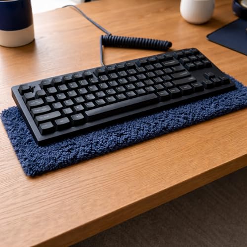Image of Soft Plush Keyboard Carpet Wrist Rest Pad - Fluffy Ergonomic Wrist Support & Desk Nap Pillow for Computer, Laptop, Office Work & Gaming - Fuzzy Shag Desk Rug Cushion (45 x 15 cm) - Blue