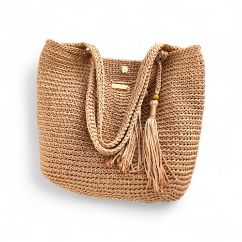 Bolsa De Crochê Ombro Em Fio Náutico Rayontex (BEGE)