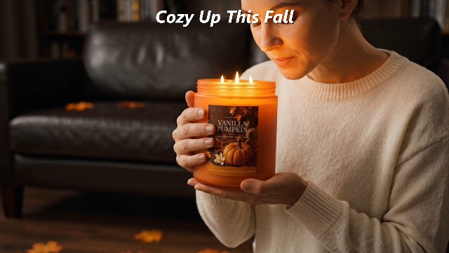 Image of Large Fall Candle Vanilla Pumpkin Scented, 3-Wick 22oz Long Lasting