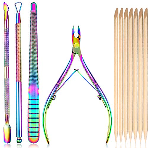 4 Pieces Cuticle Trimmer with Cuticle Pusher, Cuticle Remover Nipper Cutter and 20 Pieces Orange Wood Stick Nail Cuticle Remover Sticks Manicure Pedicure Tools
