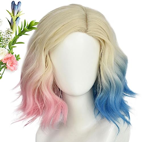 Sharplace Pink Blue Ombre, Costume, Blonde White, Women Short Wavy, Heat Resistant Synthetic Hair - Image 3