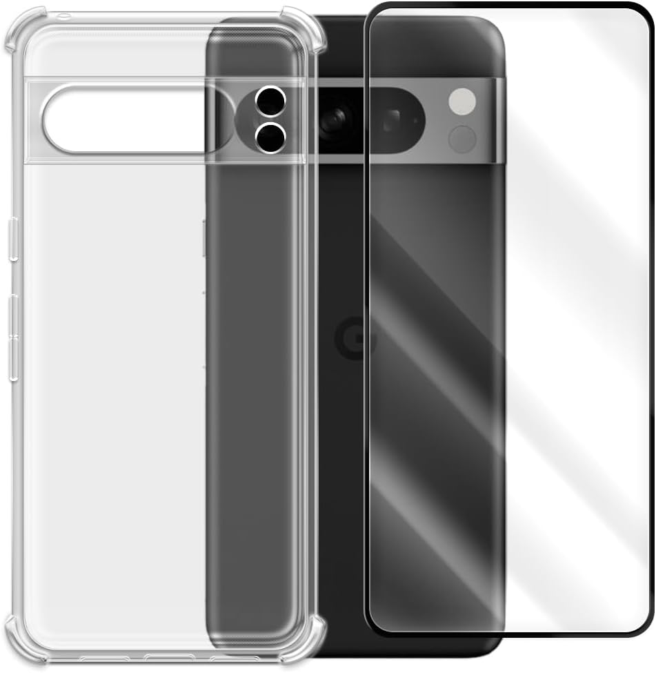 High-Sensitivity Anti-Strike Shockproof Wear-Resisting Tempered Glass Screen Protector Film Full Coverage Portable Soft TPU Protective Case Compatible with Google Pixel 8 Pro GC3VE