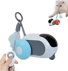 Brinquedo Interativo para Gatos com Controle Remoto — Carrinho Automático com Pena, Bateria Recarregável, Modos Manual e Automático, Estimula Instinto de Caça e Exercício (AZUL)