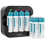 czvv Rechargeable AA Lithium 1.5V Batteries - High-Capacity 3500mWh - 1300 Cycles - Full-Recharged 8 Pack with Ultra Fast Charger, Long-Lasting, Constant Output for Household Office Device