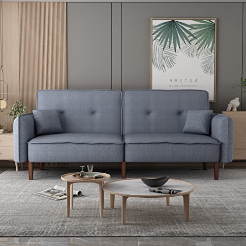 Fulife Convertible Futon Sofa Bed, Modern Sleeper Couch With 3 Adjustable Backrests And 6 Solid Wood Legs, Loveseat Recliner For Living Room, Apartment, Small Places, Grey #TOP3