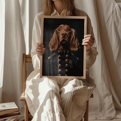Image of aj decor Irish Setter General Wall Art Print Poster, Dog Pet Lover Picture Painting Artwork Bedroom Living Room Office Dining Room 151D (Irish Setter General, 11 inch W x 14 inch L, Wood Frame)
