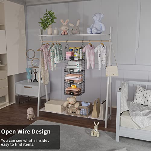 Jautokerdar 4 Tiers Hanging Closet Shelves-Clothes Haning Organizer With Name Plate S Hooks, Wall Mount&Cabinet Wire Storage Basket Bins, For Clothing Sweaters Shoes Handbags Clutches Accessories #TOP4