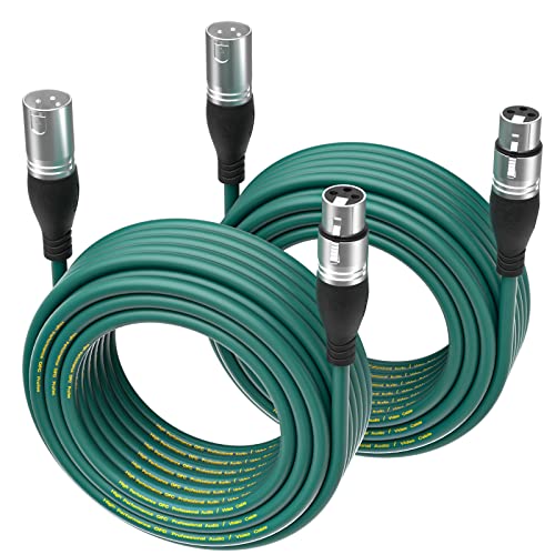 EBXYA XLR Cable 50ft 2 Packs - Premium Balanced DMX Cable with 3-Pin XLR Male to Female Microphone Cable, Green