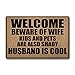 Welcome Funny Door Mat Beware Of Wife Kids Are Shady Husband Is Cool Personalized Doormat With Anti-Slip Rubber Back (23.6 X 15.7 inch) Prank Gift Area Rugs For The Entrance Way Indoor Novelty Mats