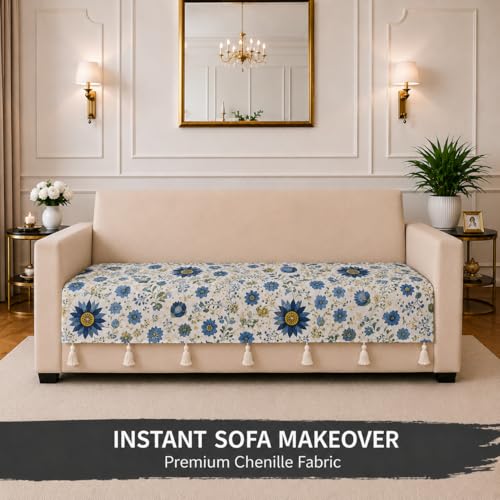 Image of STITCHNEST 'Eden Weaves Collection Series' 1 Seater Sofa Cover|Elegant Woven Fabric, Decorative Tassels, Washable & Durable for Modern Living
