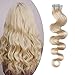 SEGO 16 Inch Tape In Hair Extensions 20pcs 50g /Platinum Blonde-Body Wave/ Ombre 100% Remy Human Hair Balayage Rooted Hair Invisible Seamless Skin Weft Double Side Tape for Women