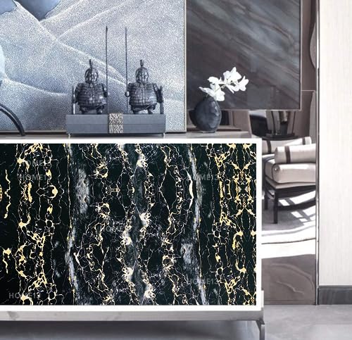 Image of HOME13 Marble Wallpaper Peel & Stick Contact Paper Self Adhesive Decorative Removable Waterproof Wallpaper for Kitchen Cabinet and Furniture Countertops (24 X 144 INCH, Black Fiber Matte)