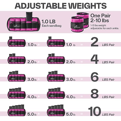 Image of Sportneer Adjustable Ankle Weight, 0.9-4.5kg Adjustable Ankle Weight Arm Wrist Leg Weight Straps for Women Men Kids, Weighted Ankle Weights Set for Gym, Fitness, Workout | 2.3kg Each,4.5kg Pair