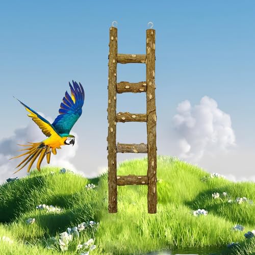 Image of Natural Wooden Bird Ladder Bird Climbing Chewing Toys for Cage Parakeets Cockatiels Parrots and Small to Medium Birds (1 Pcs)