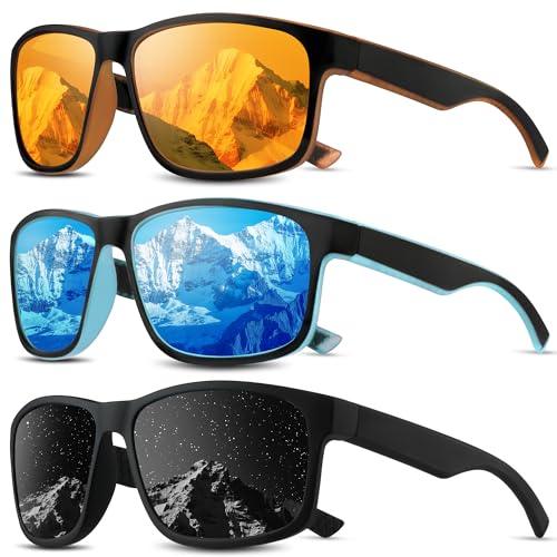 Square Polarized Sunglasses for Men and Women, Mens Sunglasses UV Protection with Lightweight Frame Sun Glasses B08-grey/Ice Blue/Orange