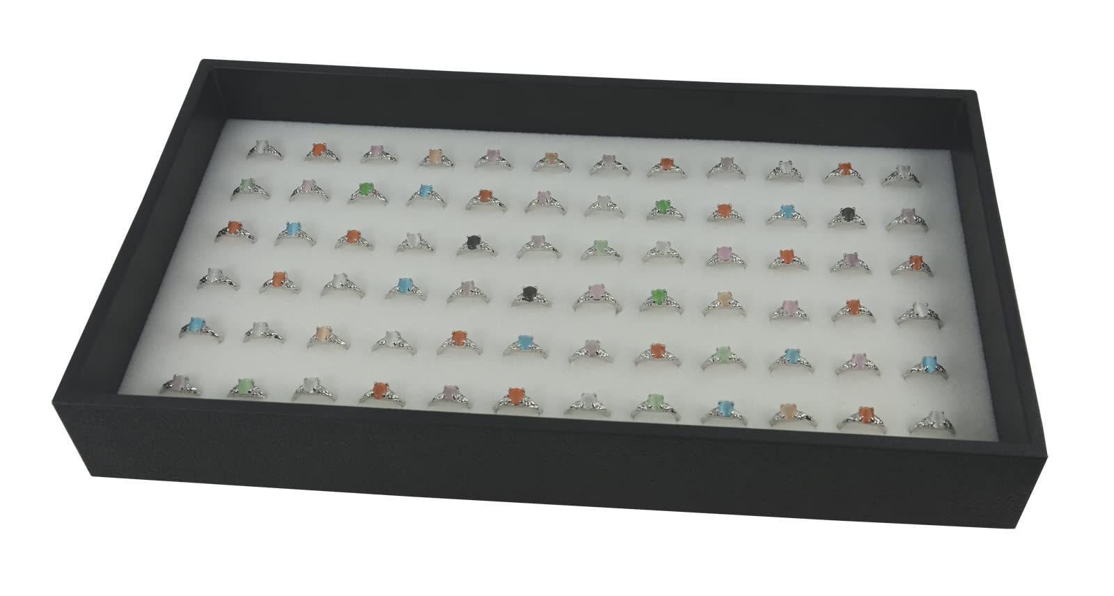2 Inch Deep Black Plastic Stackable Ring Organizer Storage Display Tray for 72 or 144 Rings with Colour Choice Ring Pad (Tray with White 144 Ring Pad)