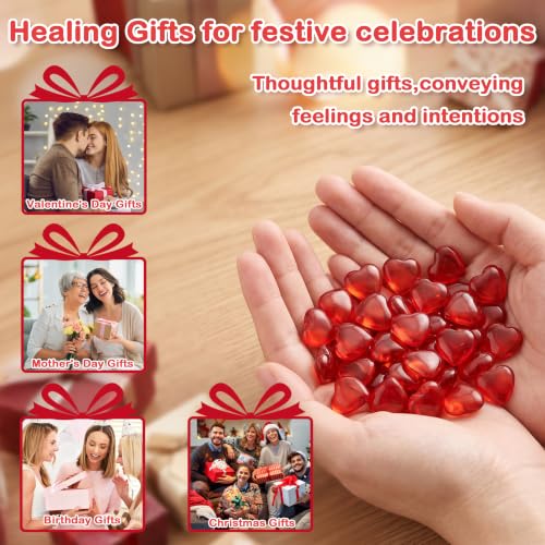 Image of QINJIEJIE 20 PCS Glass Red Heart Crystal Healing Crystals Cute Stones Pocket Healing Palm Love Bulk Set Wholesale Reiki Energy Balancing Meditation Mother's Day Gifts for Women