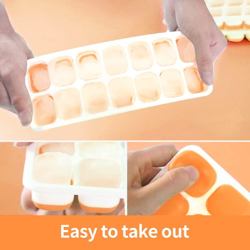 Image of Crasts Ice Cube Trays Airabc Silicone with Removable Lid, Easy-Release Flexible 14-Cube Trays, LFGB Certified and BPA Free, Stackable Covers for Cocktail, Freezer
