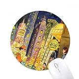 DIYthinker Miaoji Malerei Aquarell-Katze auf Stadt Stadtrund Griffige Gummi Mousepad Spiel Büro Mauspad Geschenk