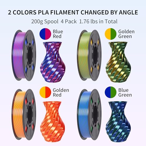 Image of RAMBERY Silk Dual Color PLA Filament 1.75mm, Multi-Color, 4 Spools | + /- 0.02mm Tolerance, 200g per Spool, Red /Blue, Gold /Red, Blue /Green, Gold /Green