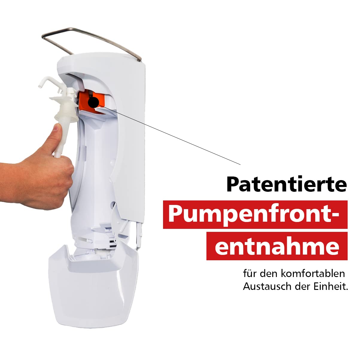 RX 5 M Seifenspender Hochwertiger Desinfektionsspender mit Bedienhebel für Seife Desinfektion Lotion 500ml Abtropfschale für Praxen, Büros, Rezeption, Theken, Tische Made in Europe…