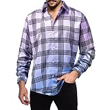 Mens Button Down Long Sleeve Shirts Striped Plaid Dress Shirts Wrinkle Resistant Work Business Cotto