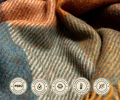 Khusco | 100% Alpaca Throw Blanket Serenity | 71" L X 51" W | Warm Peruvian Soft, Cozy, Hypoallergenic, Lightweight For Home And Travel | Blue Crayon #TOP1