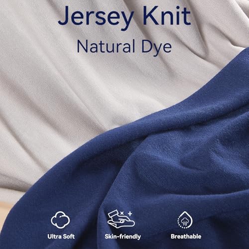 Image of Changing Pad Cover Set in Soft Jersey Material - Fits 32 inch /34''x16 Contoured Pad for Babies, Navy Blue & Lt Gray