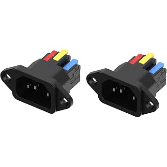 Pack of 2 C14 IEC Connector Female - 3 Pin Snap-in / Clip-On IEC Panel Installation 10A 250V Black No Soldering Required Replacement for PC Power Supply Devices