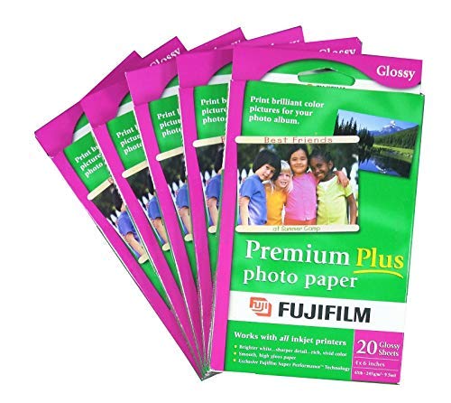 100 Sheets FujiFilm Inkjet Premium Plus Paper Glossy 4 X 6 {20 sheets/pack x 5}
