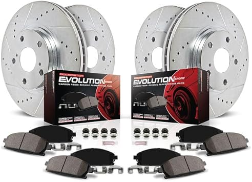 PowerStop Front and Rear Brake Kit for Mazda 3 2019-24 - Drilled and Slotted Disc Rotors with Carbon-Fiber Ceramic Brake Pads Replacement, K8814
