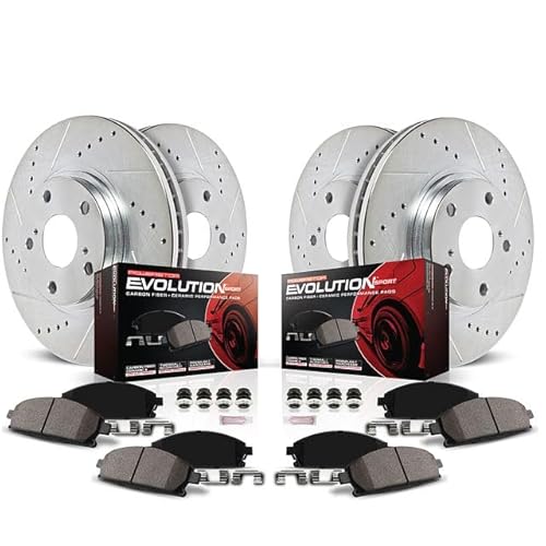 PowerStop Front and Rear Brake Kit For Tesla 3 2017-21 - Drilled and Slotted Disc Rotors with Ceramic Brake Pads Replacement, K8904