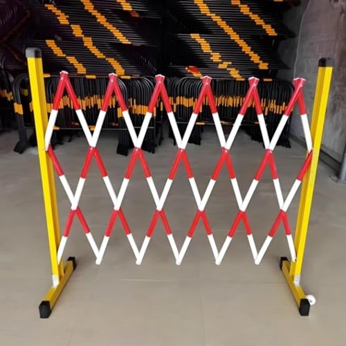 Barrière pliable extensible rouge en acier avec roues pour chantier et trafic