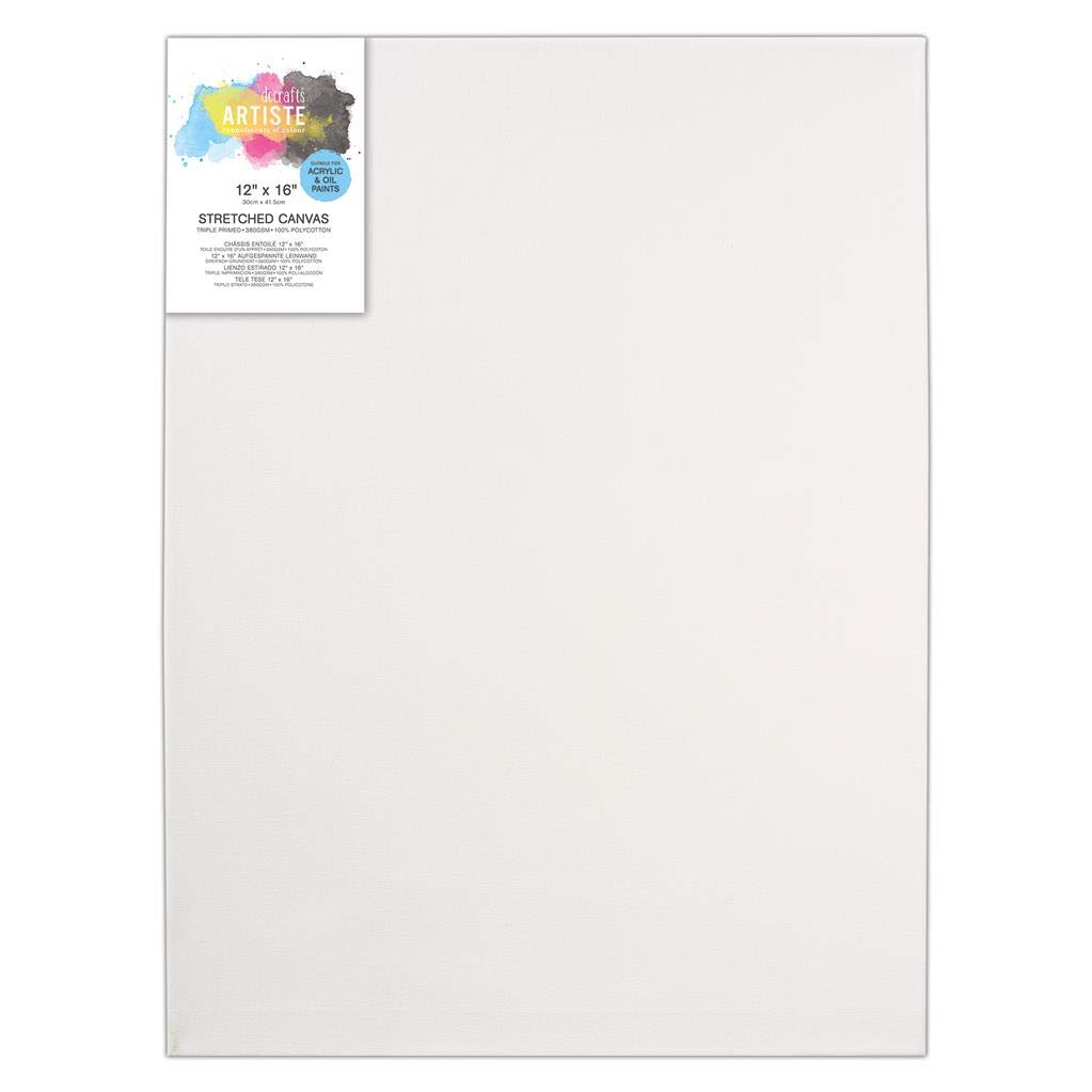 Artiste Stretched Canvas, 380gsm, White, 12x16", Triple Primed, Wooden Frame Painting, Perfect Canvas for Painting, Art Supplies for Acrylic Paint & Canvas Wall Art, Combine with Art Set & Paint Set