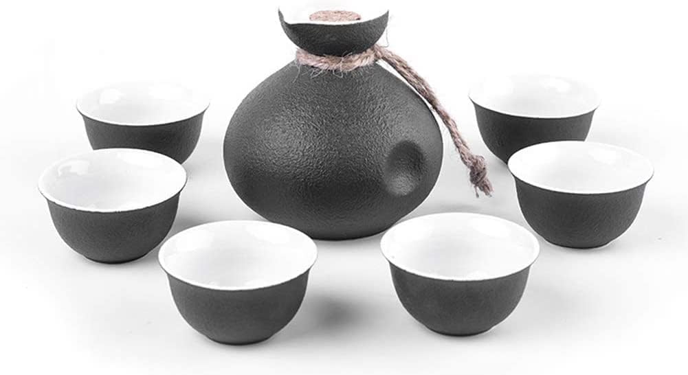Japanese Sake Set Traditional Sake Set of 7 Pieces Retro Crafts Ideal for Japanese Sake Traditional Hand Painted Sake Set (Red) (Black)