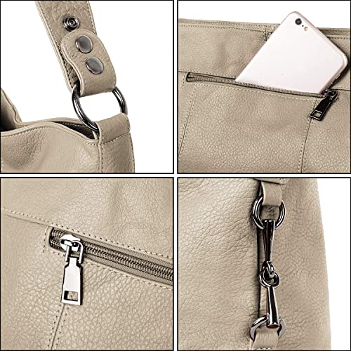 Image of YALUXE Women's Real Leather Shoulder Bags Hobo Handbag Purse Crossbody Bag | Soft Genuine Leather, Convertible, Cross-body Bag, Multiple Pockets, Large Capacity, Medium Size
